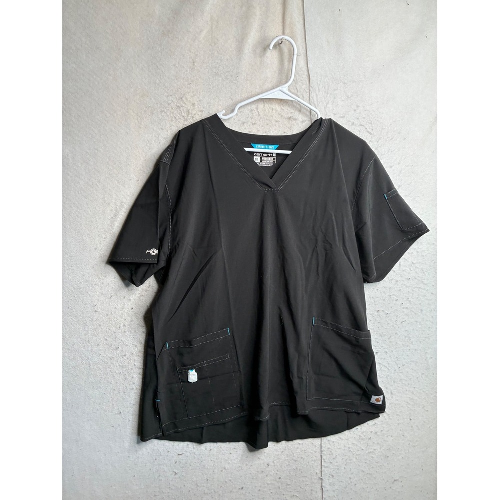 NWT Carhartt Force Cross-Flex Women 2XL Black Scrub Top V-Neck MT2110-W